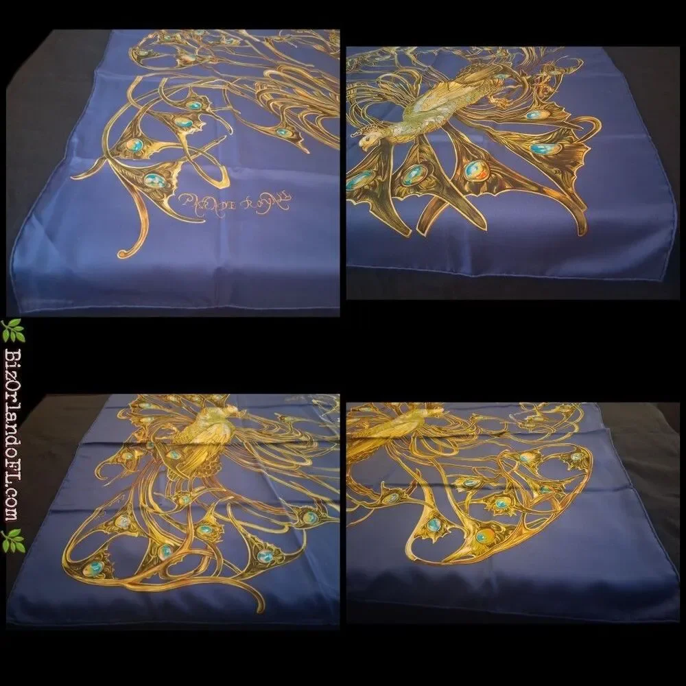 VINTAGE Lalique Paris 100% Silk Square Scarf Art Nouveau Paradise Royale Peacock
